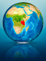 Tanzania on Earth on reflective surface