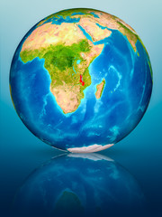 Malawi on Earth on reflective surface