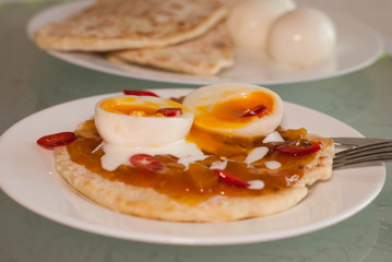 Breakfast with scone and eggs