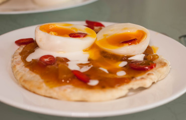Breakfast with scone and eggs