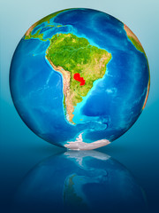 Paraguay on Earth on reflective surface