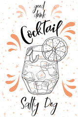 Vector dring poster. Cocktail Salty Dog for restaurant and cafe. Hand drawn illustration