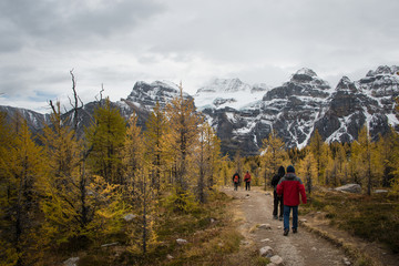 Fototapeta na wymiar Hiking in the Valley of the Ten Peaks in Banff National Park, Canadian Rockies