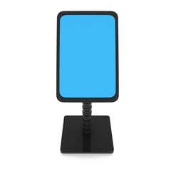 LCD Screen Stand. Trade Show Booth. 3d render of tv info kiosk isolated on white background. High Resolution. Ad template for your expo design.