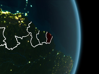 Orbit view of French Guiana at night