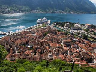 Fototapeta na wymiar Kotor panorama from the fortress on the top of the hill