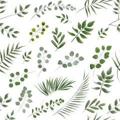 Printed kitchen splashbacks Watercolor leaves pattern of green leaves on a white background, watercolor style.