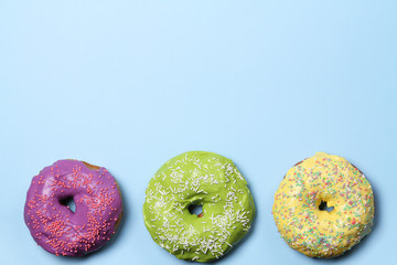 Multicolored donuts with space for text