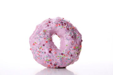 Pink donut isolated on white
