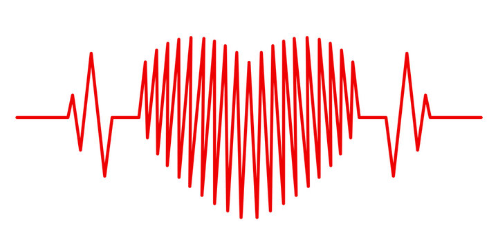 Cardiogram in the form of a red heart on a white background