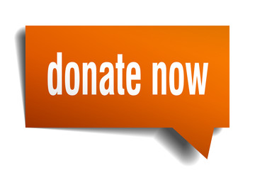 donate now orange 3d speech bubble