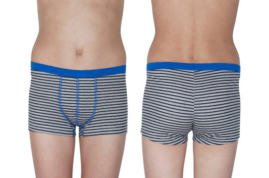 striped boxers for boys front and back view isolated on white