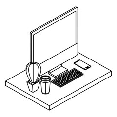 work place scene isometric icons vector illustration design