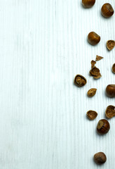 handful of hazelnuts on a marble background