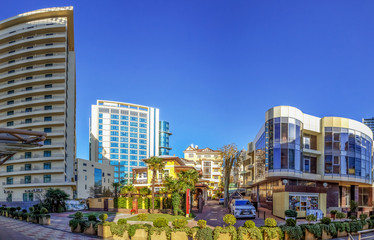 SOCHI, RUSSIA - JANUARY 28, 2018: Architectural contrasts.