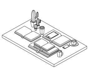 work place scene isometric icons vector illustration design