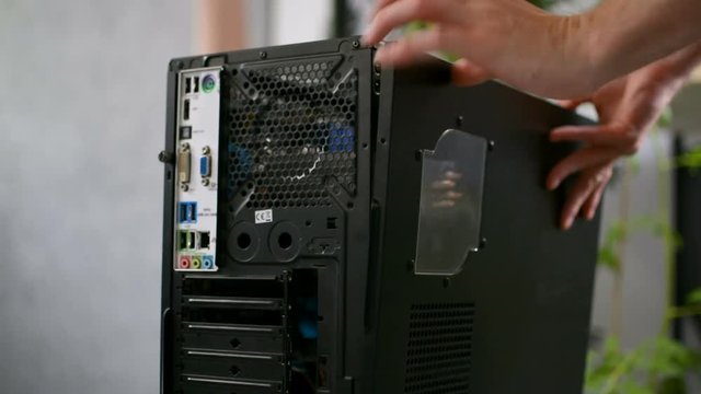Computer repair assembly by master professional attach put on side case cover