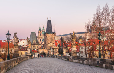 Fototapeta na wymiar The Old Town with Charles bridge in Prague early in the morning