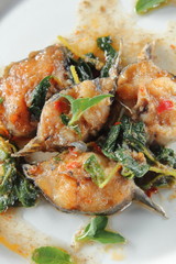 Spicy Fried Catfish with basil food in thai