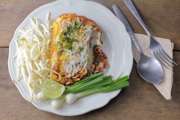 Fried noodle Thai style with egg is delicious