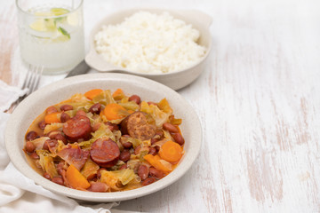 typical portuguese dish feijoada transmontana on white plate