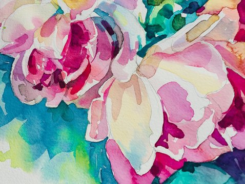 Abstract Watercolor Hand Painting Of Roses