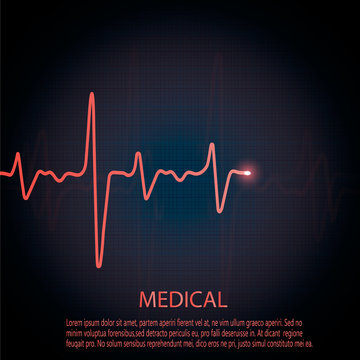 Cardiology concept with pulse rate diagram. Medical background with heart cardiogram.