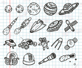Hand drawn set of astronomy doodles.
