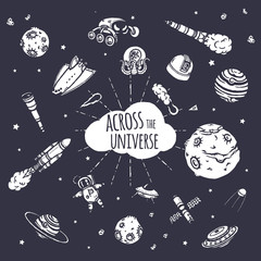 Hand drawn set of astronomy doodles.