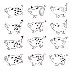 手書きのかわいい猪イラスト