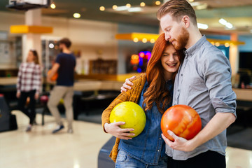 Fototapeta premium Beautiful couple dating and bowling