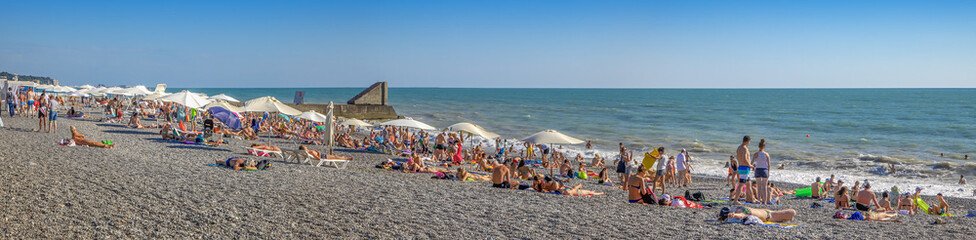 Panorama of the beach Phasotron. Sochi, Russia.