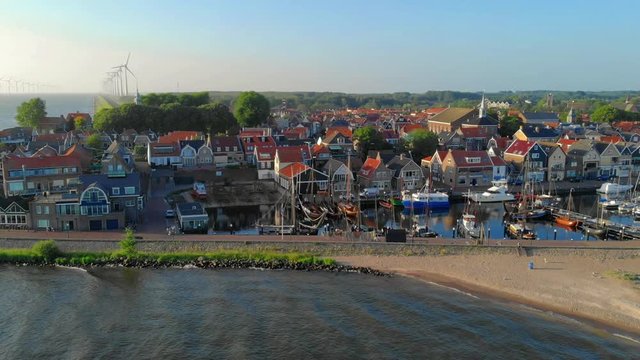 Urk lighthouse druing sunset ,small fishing village alongside the lake IJsselmeer Urk netherlands