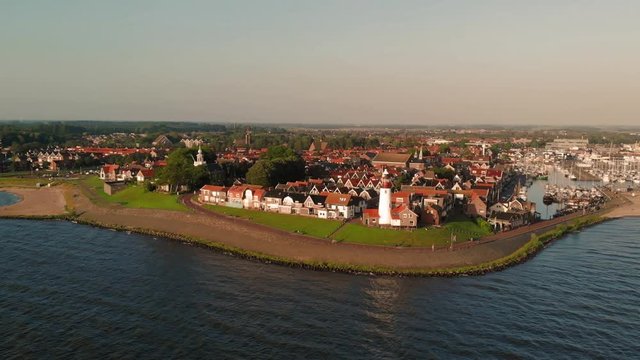 Urk lighthouse druing sunset ,small fishing village alongside the lake IJsselmeer Urk netherlands