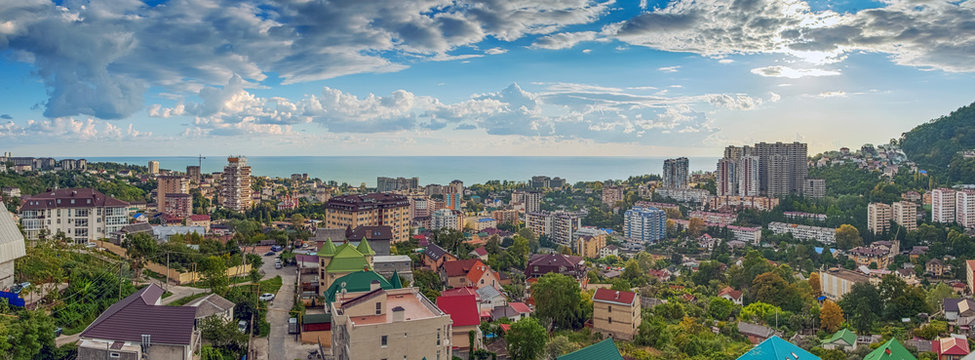 Panorama of the microdistrict Mamaika. Sochi. Russia.