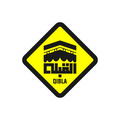 Obraz premium qibla sign, qibla icon, muslim prayer direction, Kaaba direction, mecca direction on saudi arabia. vector template ready for use