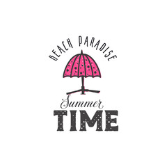Beach paradise - Summertime. Vintage style print design, for t-shirt prints patches, emblems, badges and labels and other uses. Can be used as colored icons.