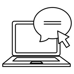 laptop computer with speech bubble vector illustration design