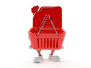 Fototapeta premium Petrol canister character holding shopping basket