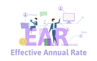 EAR, Effective annual rate. Concept with keywords, letters and icons. Colored flat vector illustration on white background.