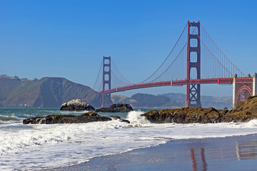 California beach at the Golden Gate Bridge