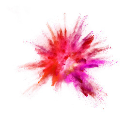 Explosion of coloured powder on white background