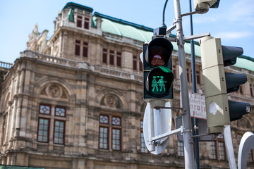 A traffic light with two green girls in love. homosexual couple. Safety on the roads. Life...