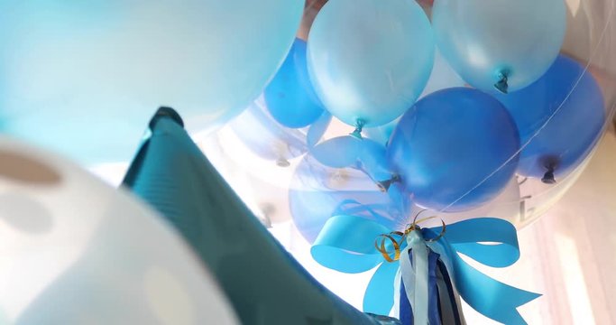 blue and white balloon floating decoration in birthday anniversary celebration party