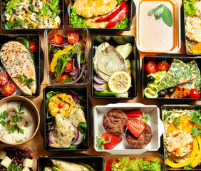 A lot of cardboard boxes with food