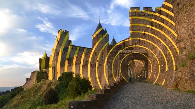 Time lapse of Carcassonne, a hilltop town in southern France is an UNESCO World Heritage Site famous for its medieval citadel