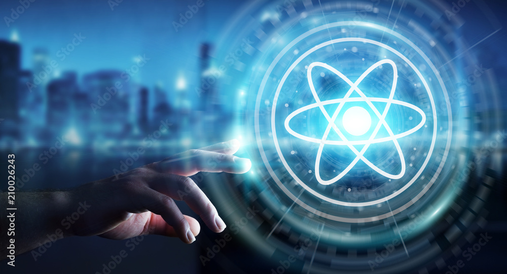 Aufkleber businessman using modern molecule structure 3d rendering