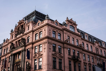 Fototapeta na wymiar Red building in baroque style on Wenceslas Square