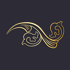 Gold Isolated plant with leaves decorations. Italian flourish baroque ornate for wedding or christmas, certificate. Yellow floral crown or golden wreath. Luxury and victorian, royal and headpiece