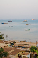 Naklejka premium View over slums of Freetown at the sea where the poor inhabitants of this African capital city live, Sierra Leone